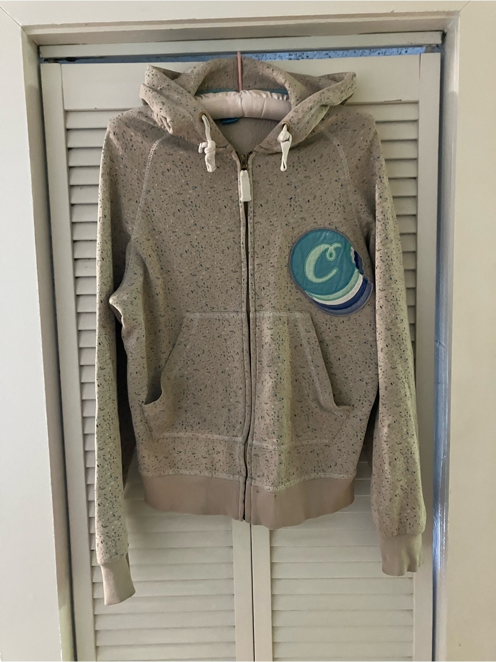 Cookies Taupe and Blue Speckled Puff Letter Zip Up Hoodie